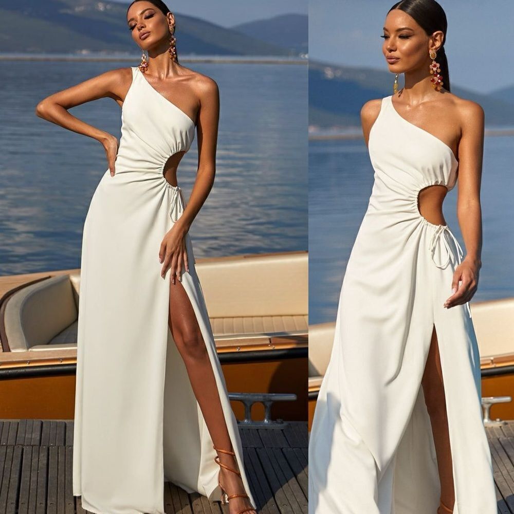 NWT Alamour The Label Rialda Maxi White Dress One Shoulder Size L